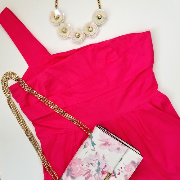 Ya | One Shoulder Hot Pink Mini Dress with Pockets - Picture 1 of 8
